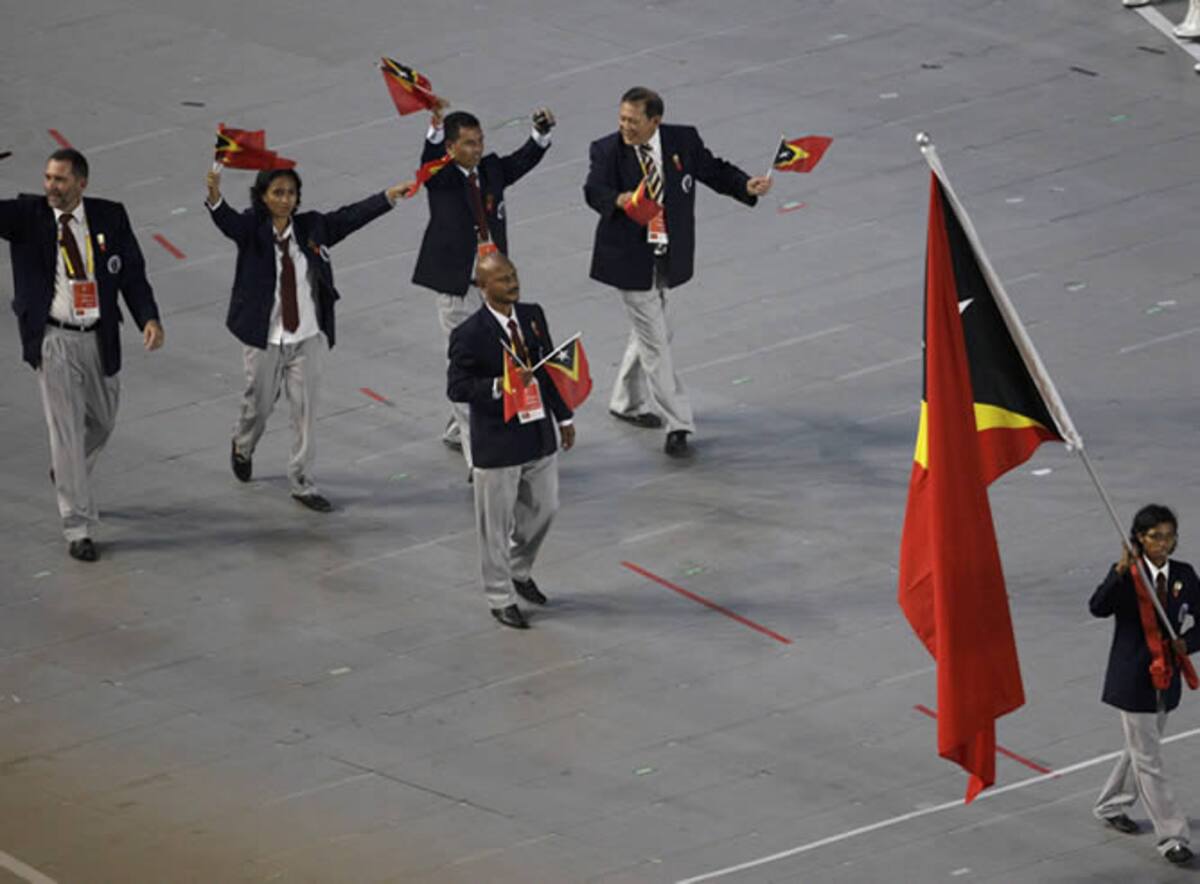 La delegación de Timor Oriental presenta a su equipo en Pekín