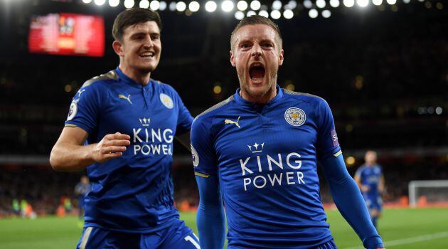 Jamie Vardy celebra su segundo tanto en el Emirates