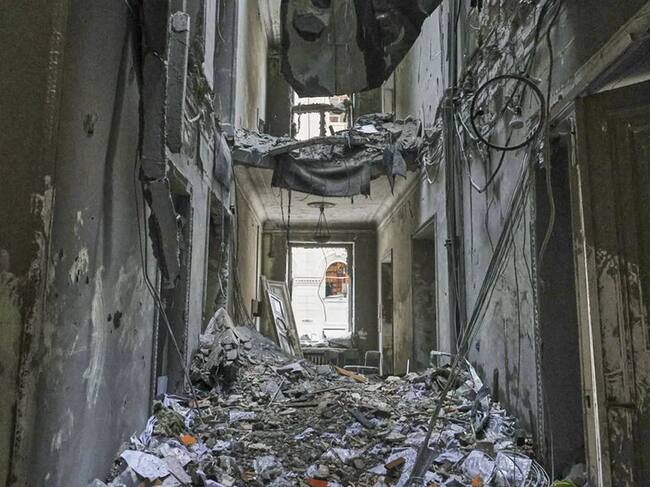 El edificio HODA totalmente destruido tras los bombardeos