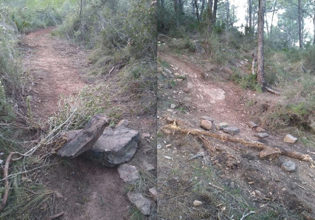 La Policía Local de Castellón recuerda a ciclistas y senderistas que han localizado en el término de Borriol, en la zona del Tossal Roig, “trampas” realizadas con piedras, troncos y ramas