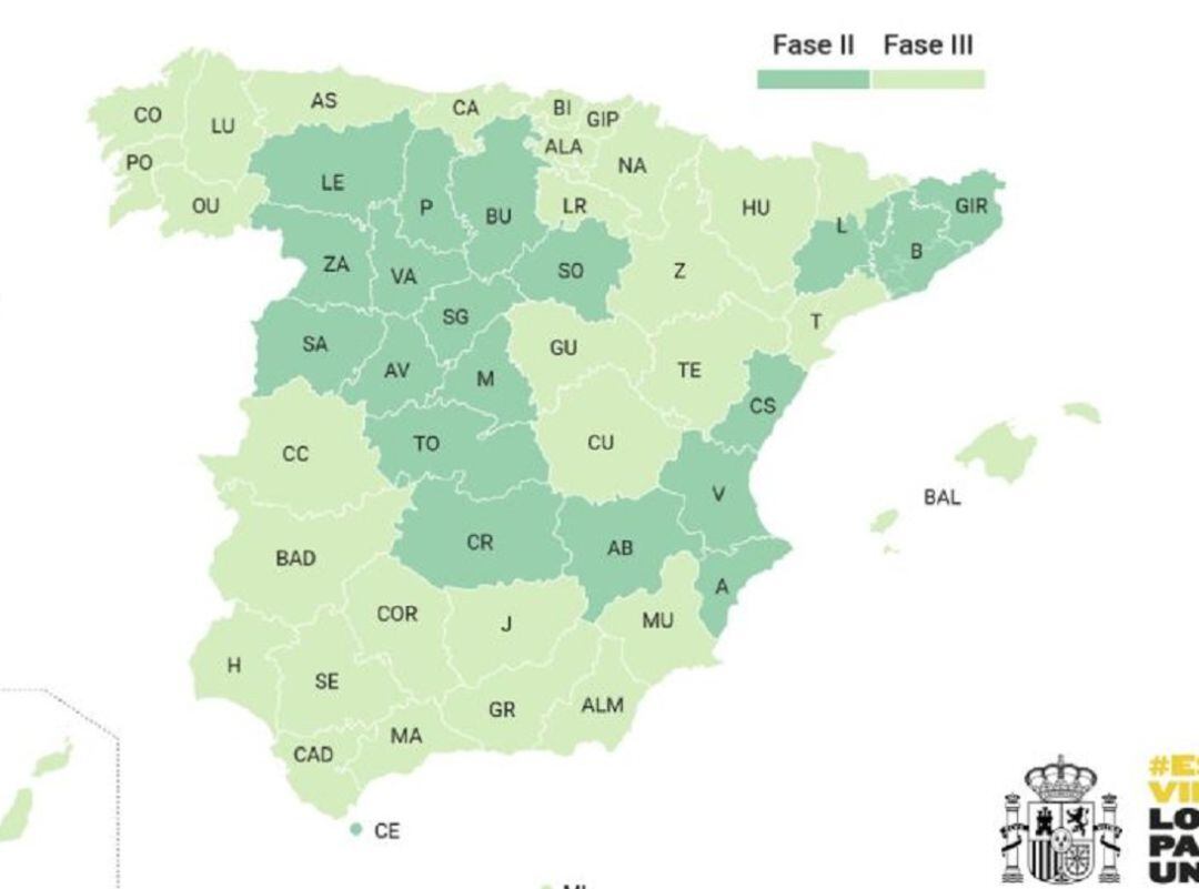 Mapa de la desescalada a partir del lunes 8 de junio