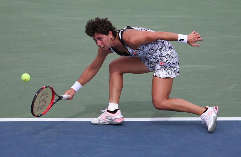 Carla Suárez durante el partido del Abierto de Estados Unidos ante Simona Halep.