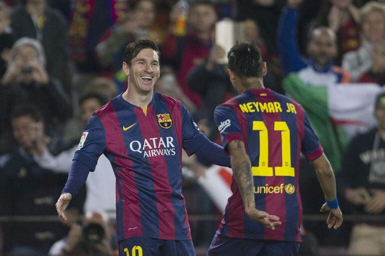 Leo Messi celebra su segundo gol, sexto del equipo ante el Getafe CF