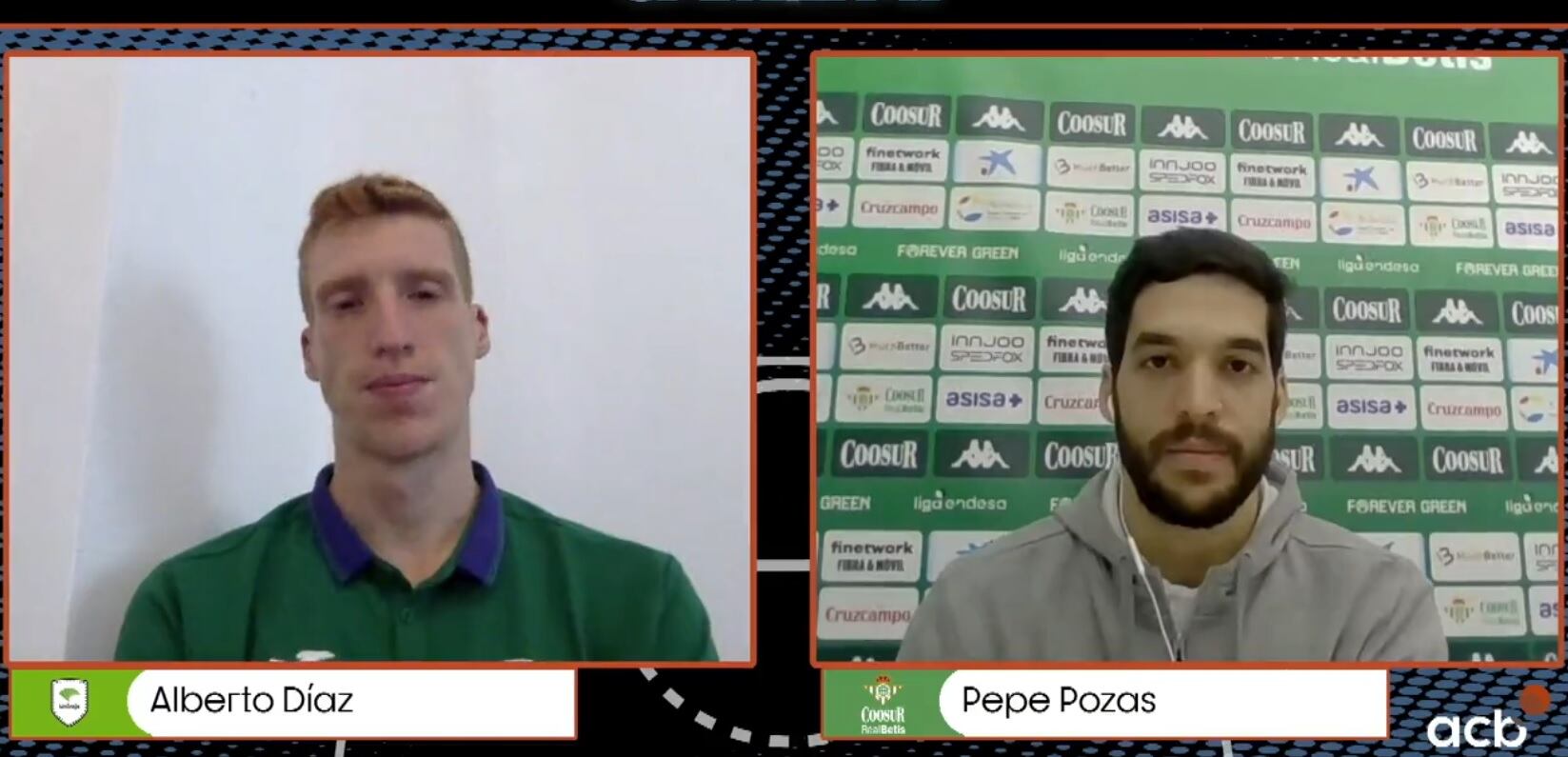 Alberto Díaz y Pepe Pozas, en el encuentro virtual como previa del Unicaja - Betis del domingo