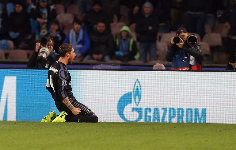 Ramos celebra su segundo gol en Nápoles