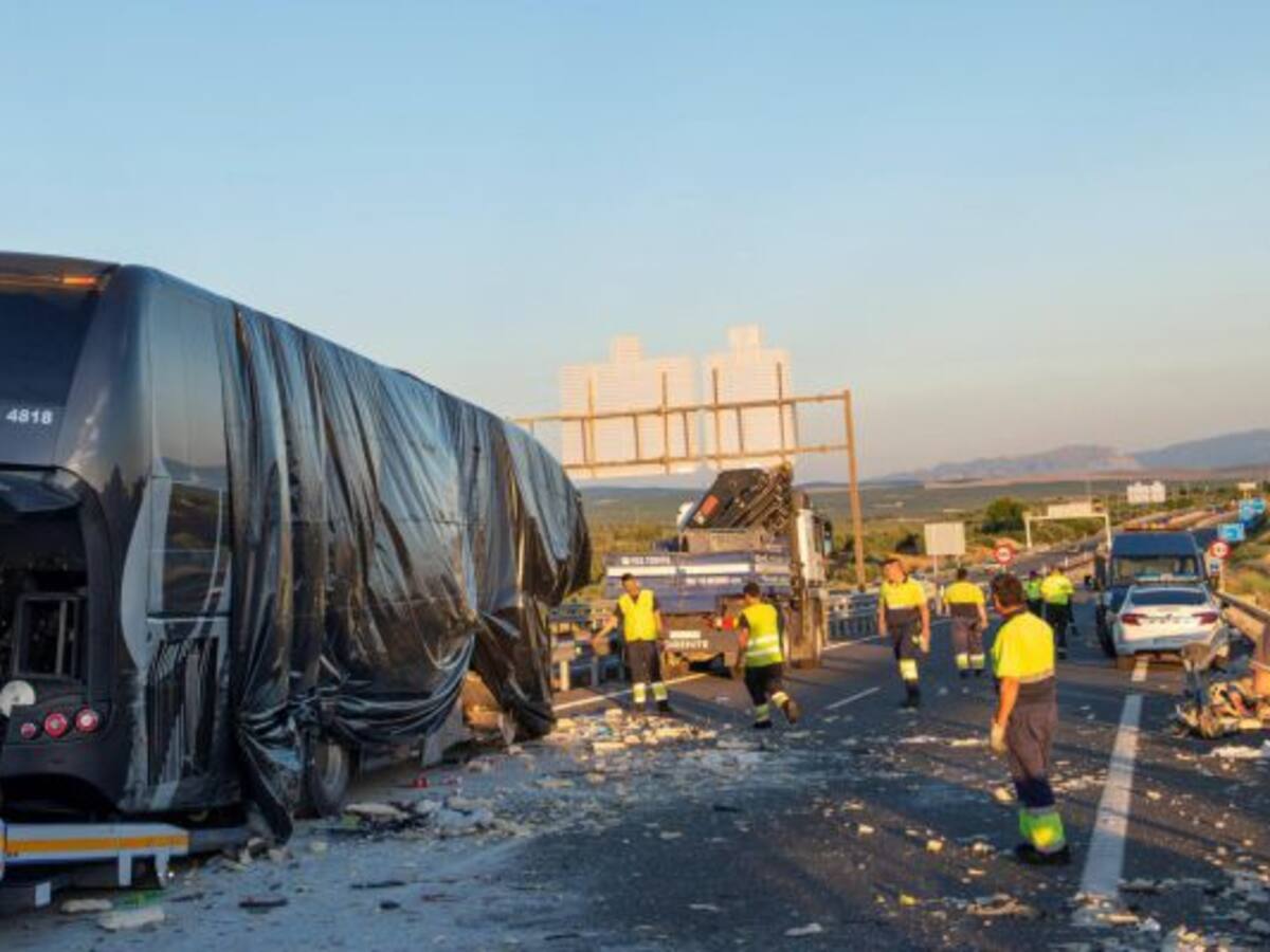 El camión del accidente en la A-44 estaba parado en el arcén por una avería