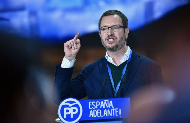 El vicesecretario de Sectorial del PP, Javier Maroto, durante su intervención esta tarde en la segunda jornada del XVIII Congreso nacional del partido