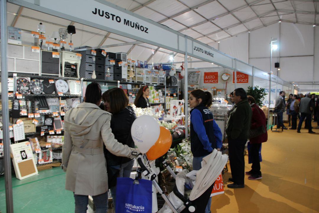 Un grupo de visitantes observa uno de los expositores de la Feria Comarcal de Cuéllar de 2019
