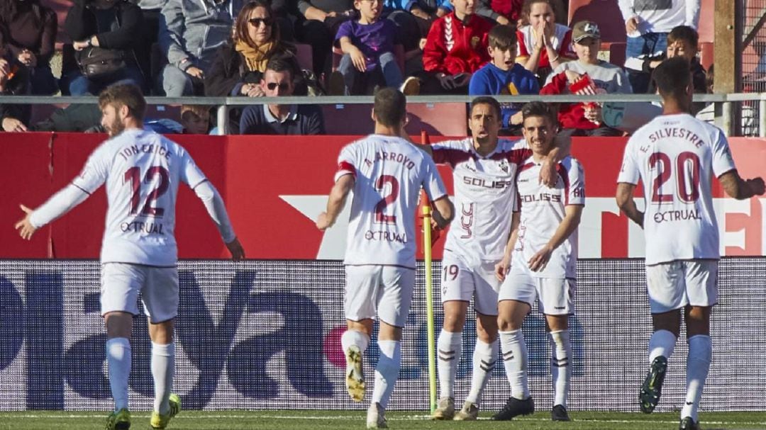 Jugadores del Albacete celebran un gol esta temporada
