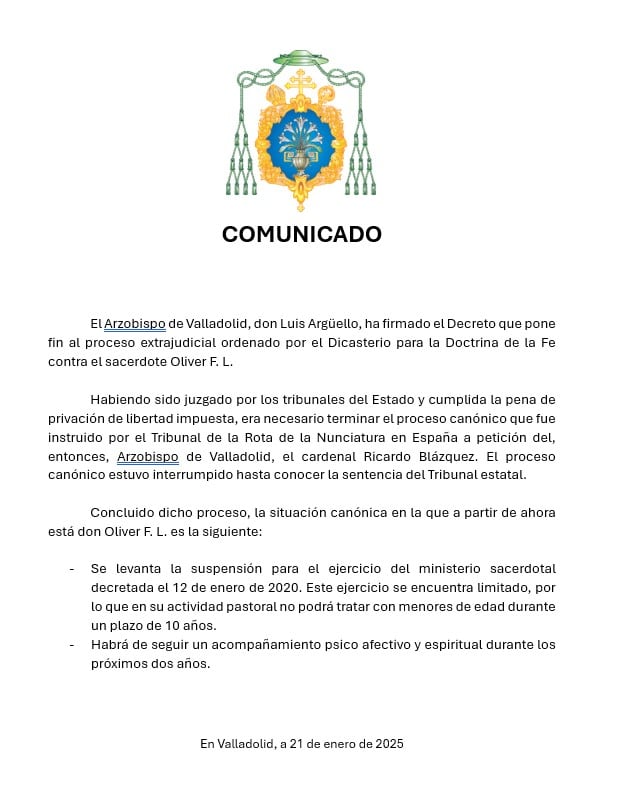 Comunicado Arzobispado de Valladolid