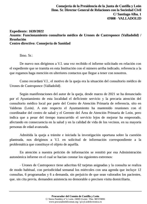 Resolución del Procurador del Común sobre la atención primaria en el medio rural