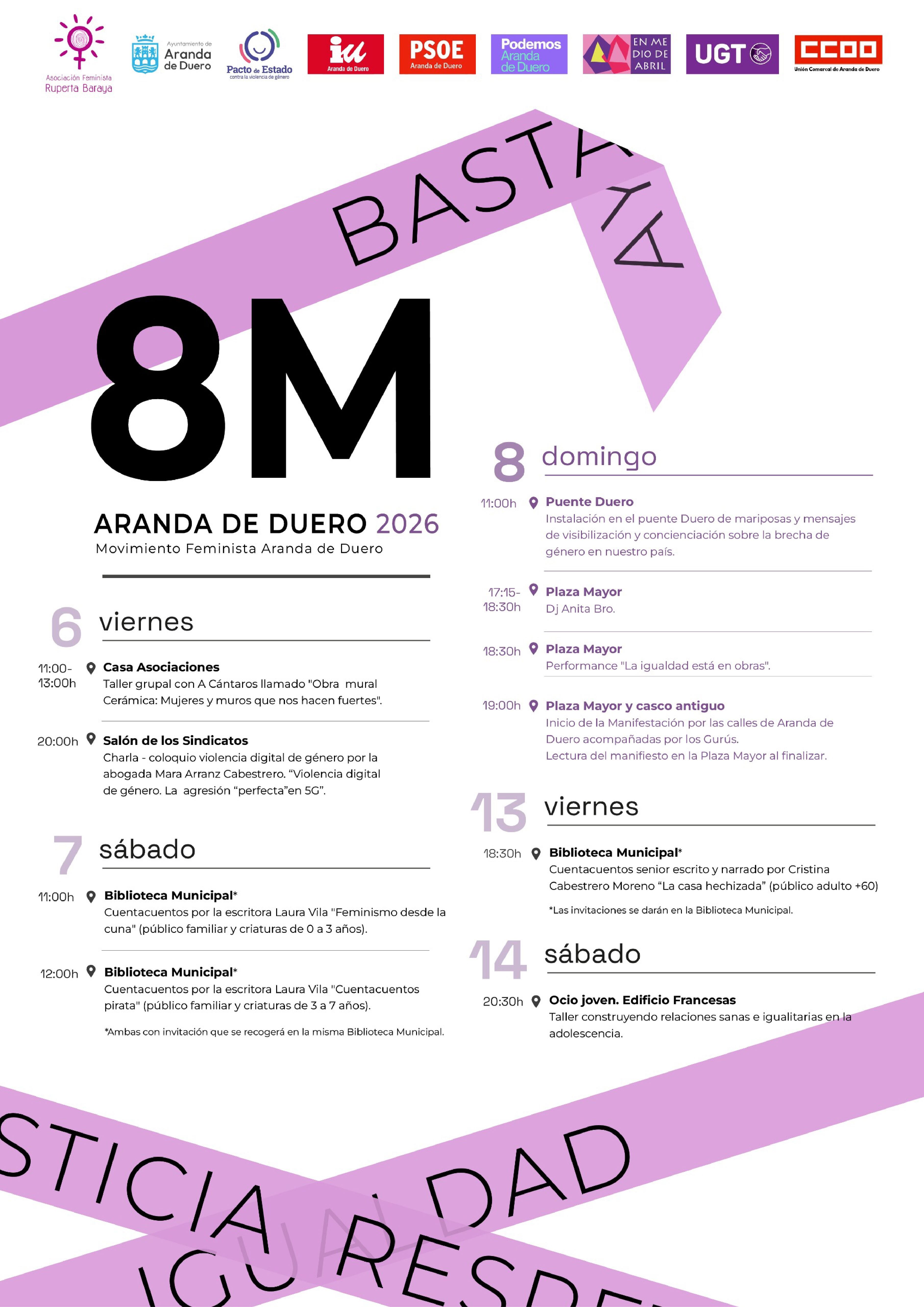 Cartel que anuncia las actividades del 8-M