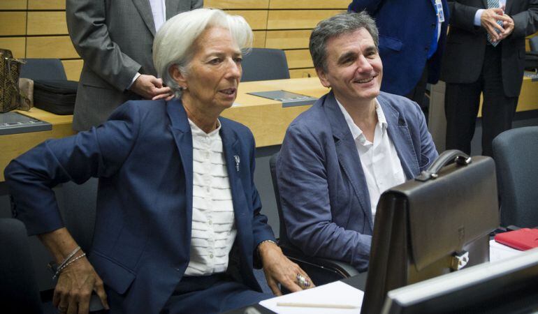 Christine Lagarde y Euclídis Tsakalotos, durante un reunión entre Grecia y el FMI.