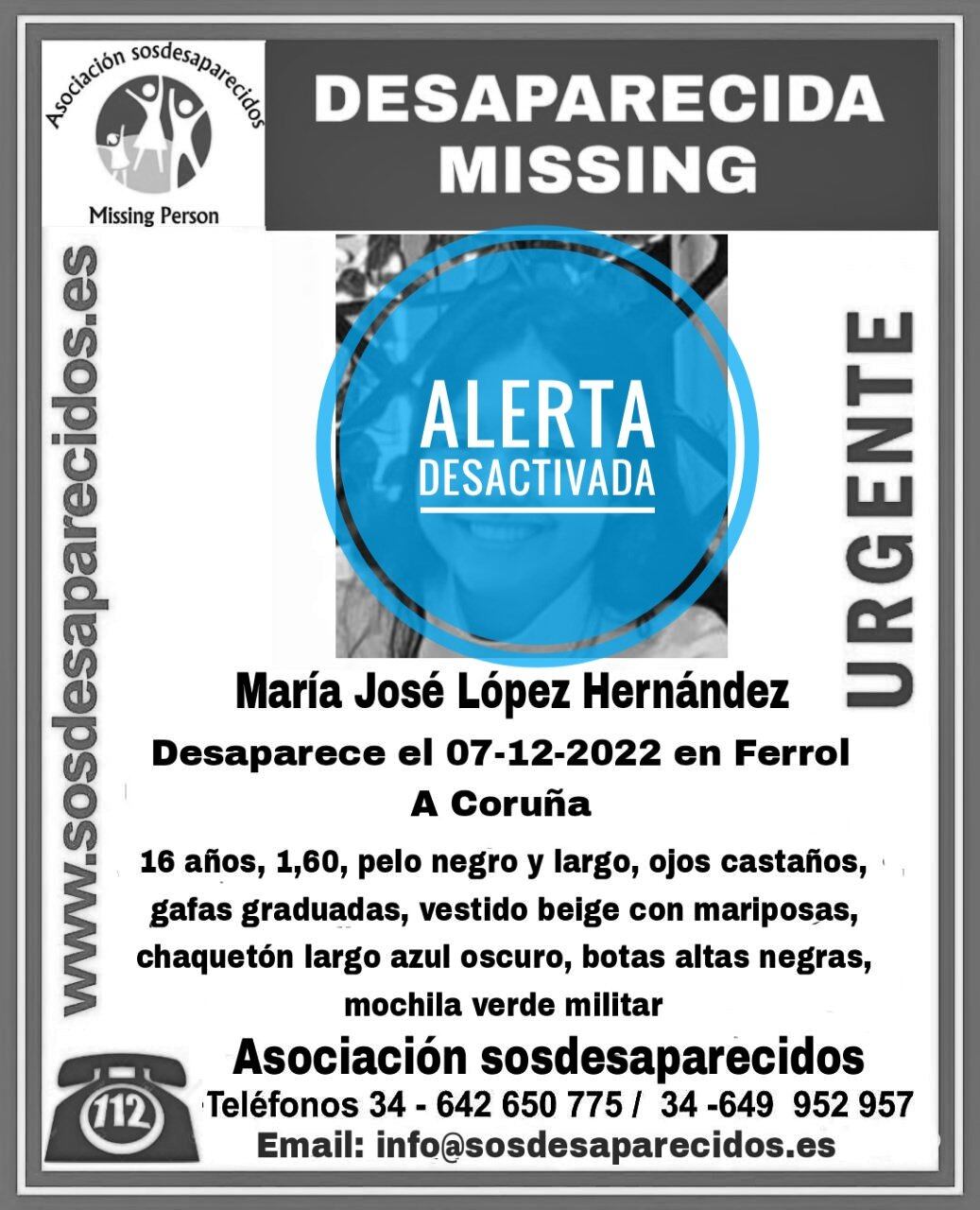 SOS Desaparecidos ha desactivado la alerta tras ser localizada la menor