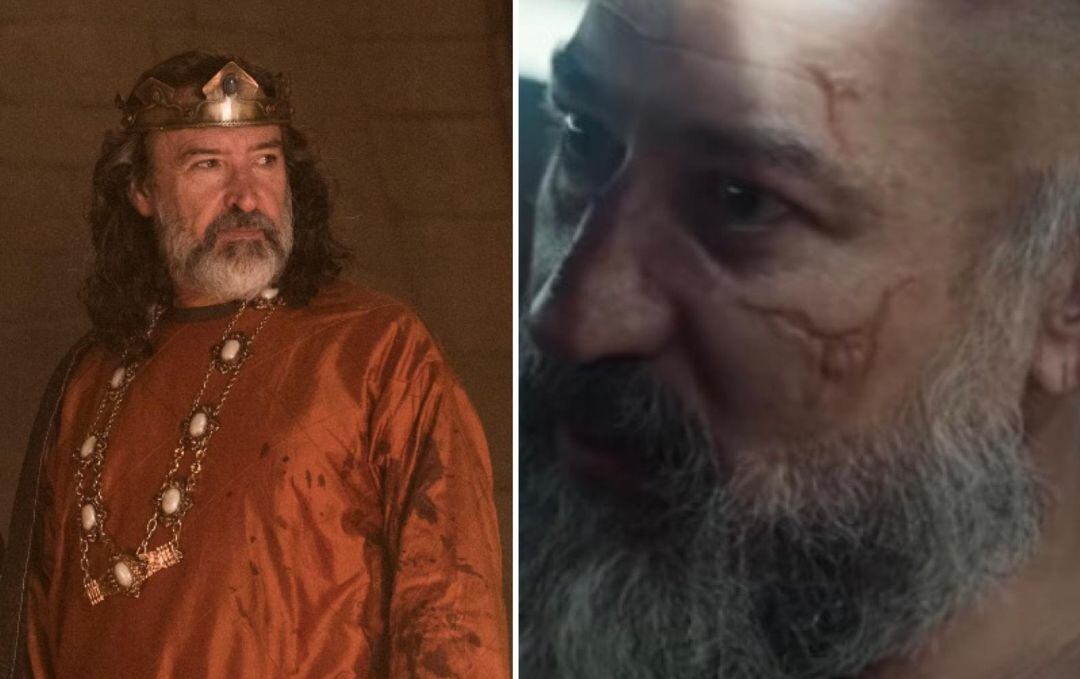 Ginés García Millán (izquierda) en el papel del Rey Ramiro de Navarra, y Daniel Albaladejo (izquierda) como el Maestro Orotz, en la serie &#039;El Cid&#039;