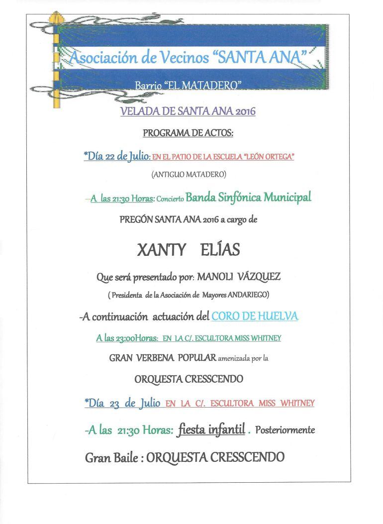 Cartel de la Velada de Santa Ana, del barrio del Matadero en Huelva