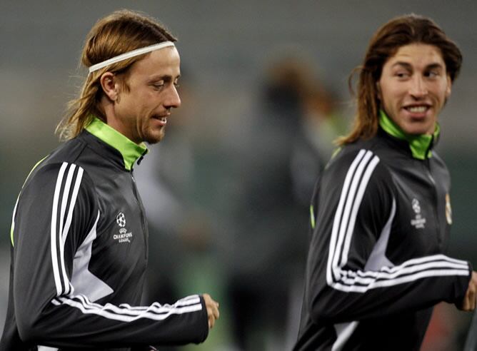 Guti y Sergio Ramos, durante un entrenamiento