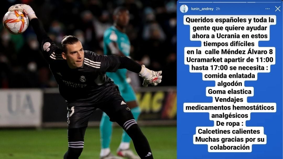 Lunin deja un mensaje de ayuda en su Instagram