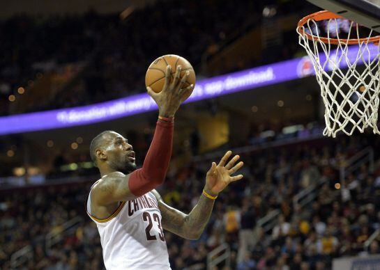 Feb 29, 2016; Cleveland, OH, USA; Cleveland Cavaliers forward LeBron James (23) drives to the basket against the Indiana Pacers in the first quarter at Quicken Loans Arena. Mandatory Credit: David Richard-USA TODAY Sports