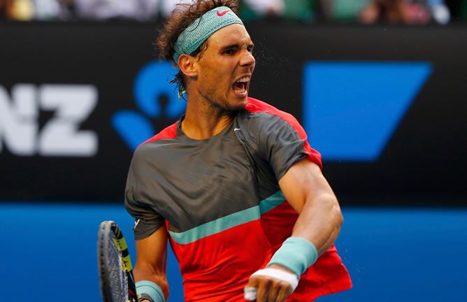 Rafa Nadal celebra un punto en su partido contra el japonés Nishikori.