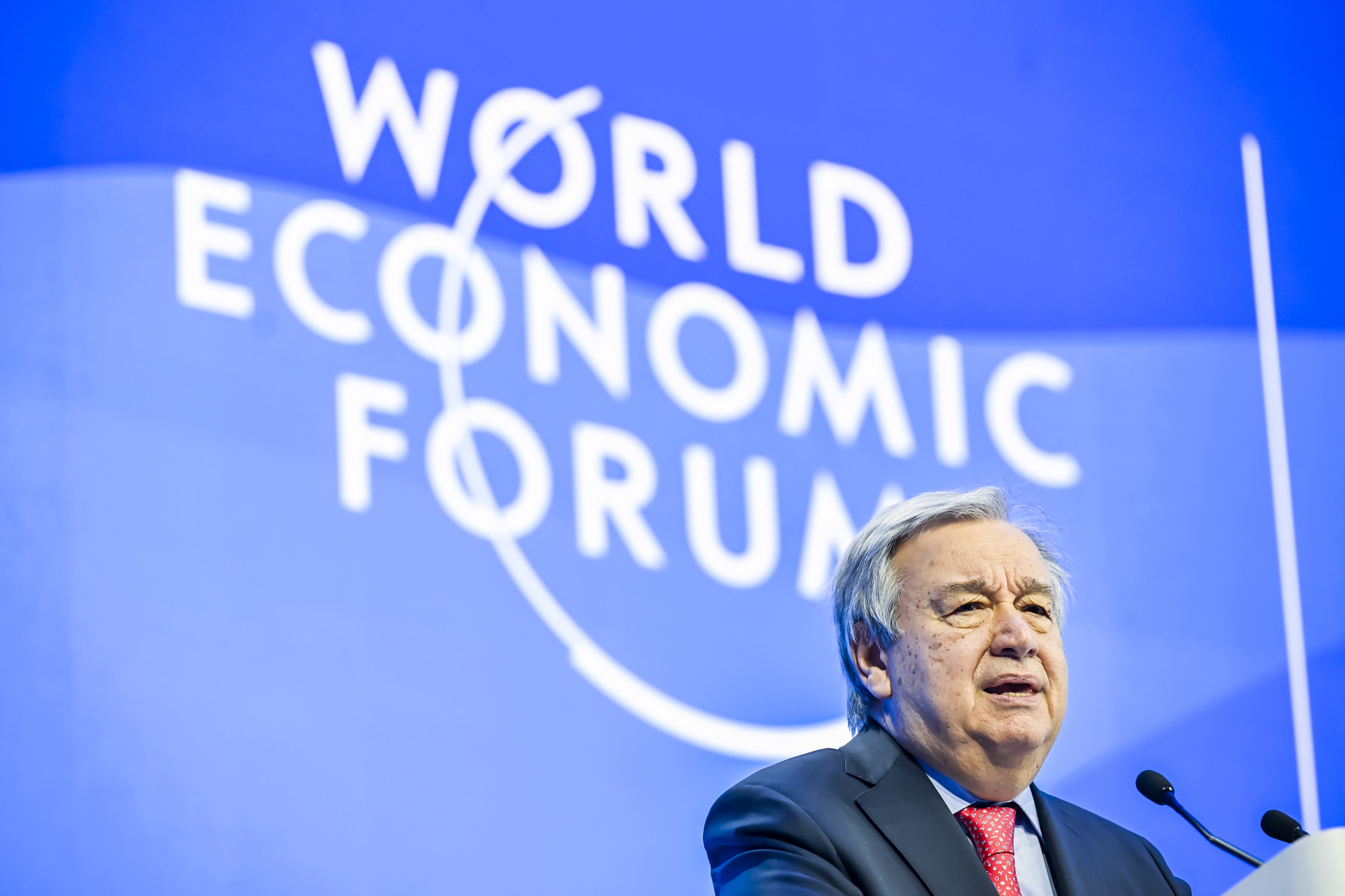 Antonio Guterres durante la conferencia del Foro de Davos.