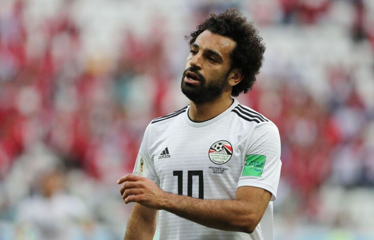 Salah en el partido contra Arabia Saudí en la fase de grupos