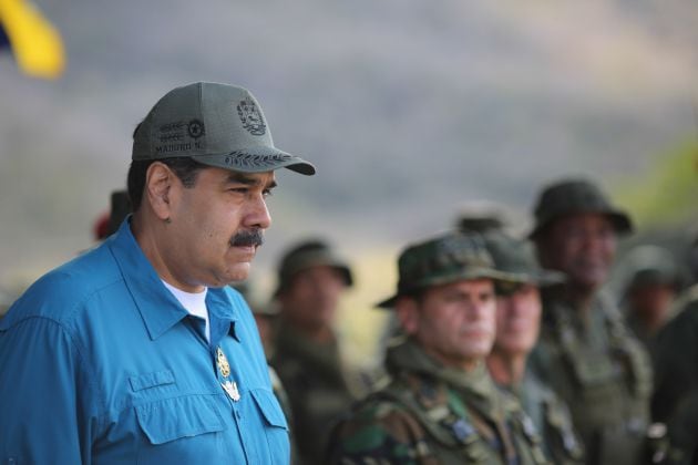 Nicolás Maduro, durante un acto de gobierno celebrado este domingo, en Turiamo (Venezuela), en el que pidió a los militares cuidar la &quot;unión&quot; y &quot;lealtad&quot; la Fuerza Armada Nacional (FANB).