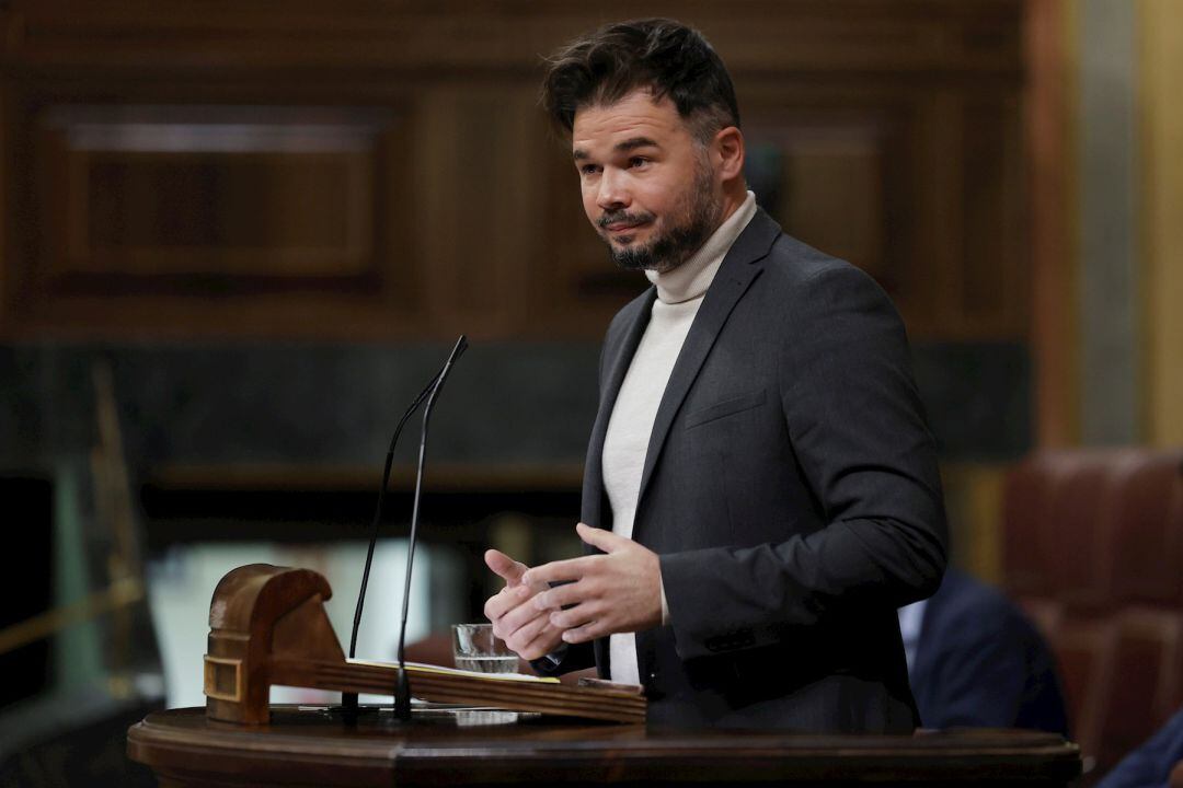 El portavoz parlamentario de ERC, Gabriel Rufián durante su intervención en el Congreso este miércoles en la sesión de control al Gobierno