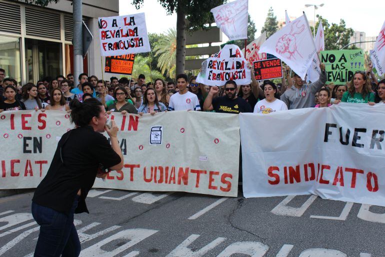 La protesta de los estudiantes contra la LOMCE en las calles del centro de Málaga