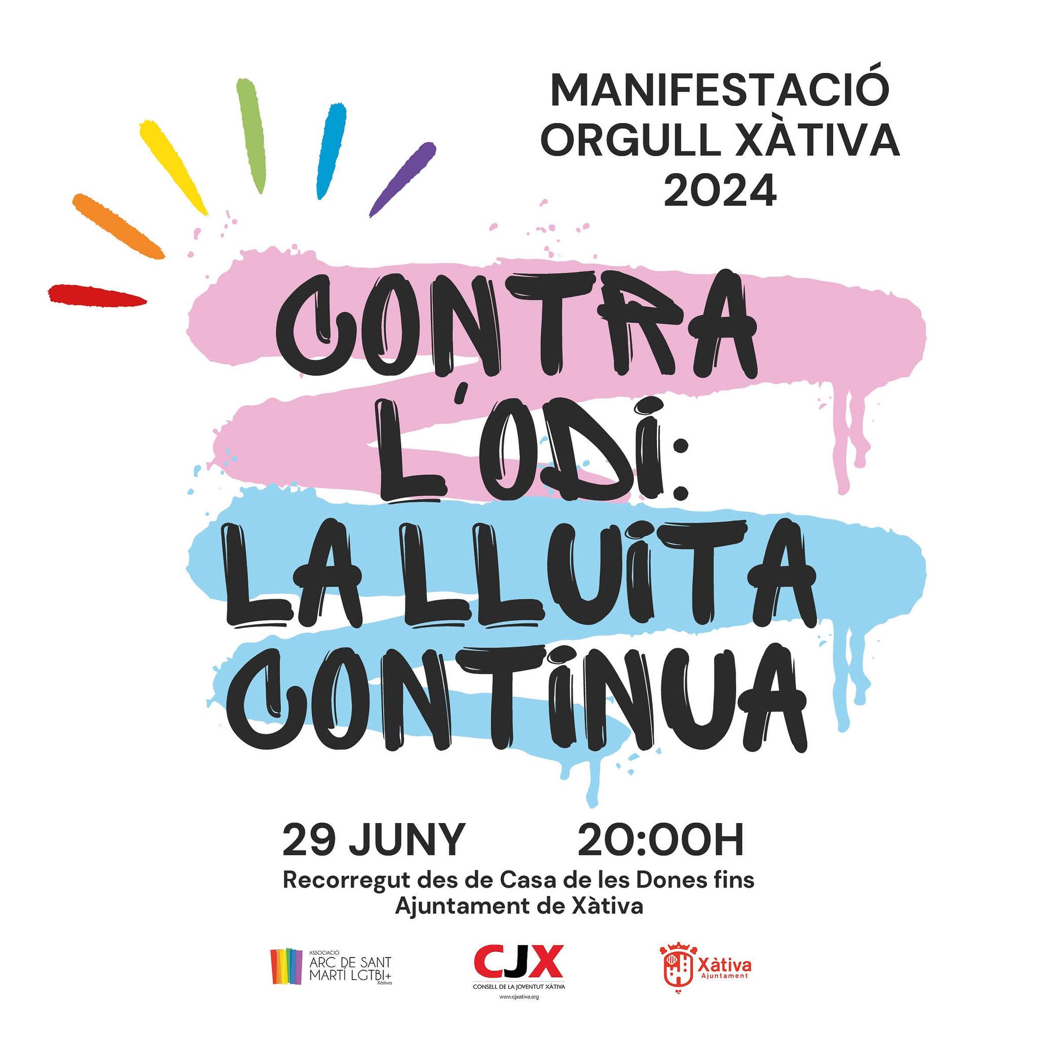 Cartel Manifestación Orgullo LGTBIQA+ de Xàtiva 