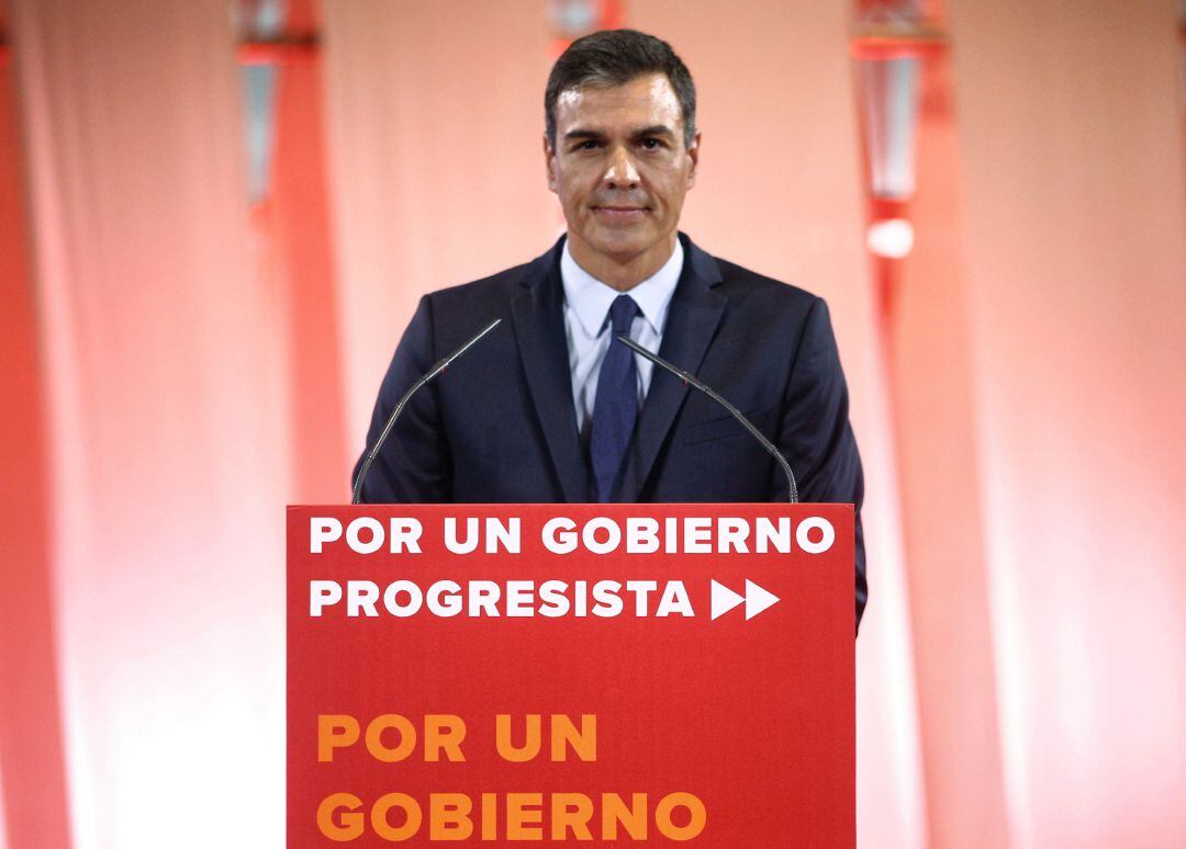 El presidente del Gobierno en funciones, Pedro Sánchez, durante su intervención en la presentación de la propuesta abierta de &#039;Programa común progresista&#039;.