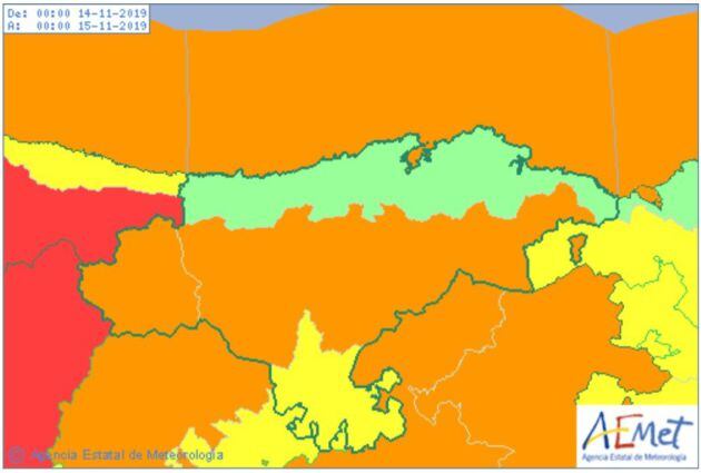 Mapa de avisos activos en Cantabria para este jueves y viernes