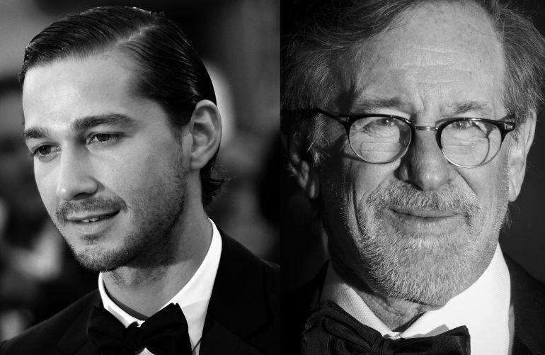 El actor Shia Labeouf y el cineasta Steven Spielberg