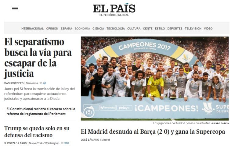 Portada del diario &#039;El País&#039;. 