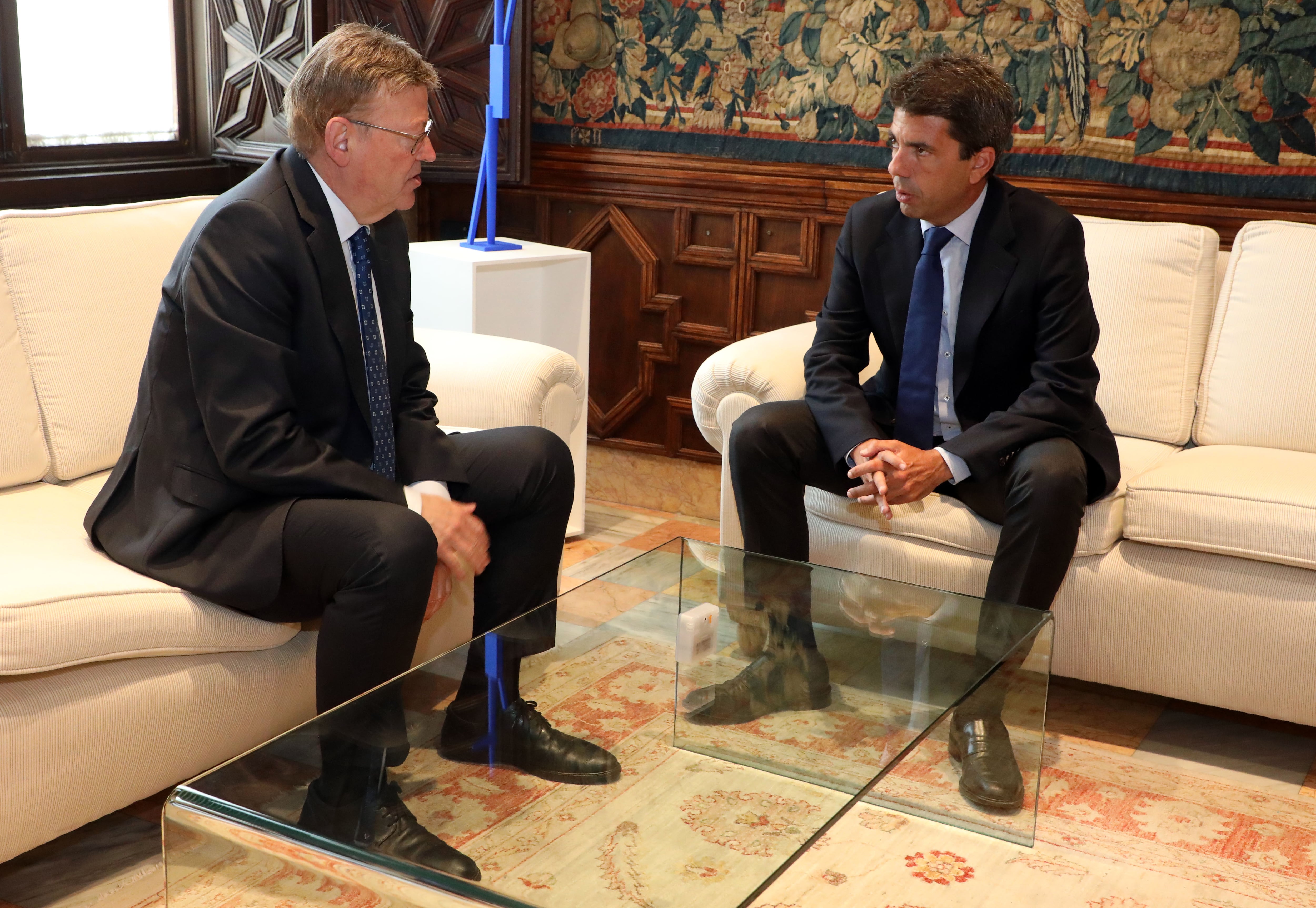 Puig y Mazón se reúnen para "trasladar un mensaje de continuidad de cara a las inversiones extranjeras" y dar certidumbre. Fuente: GVA