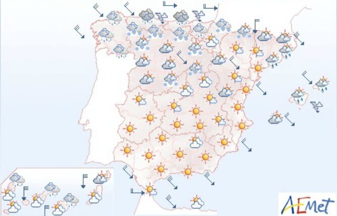 Mapa de precipitaciones de la Agencia Estatal de Meteorología para la jornada de hoy.