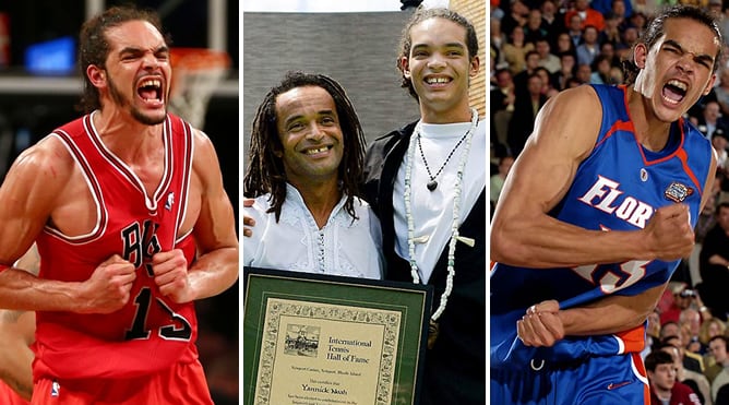 Joakim Noah junto en los Bulls, en los Gators de Florida y junto a su padre Yannick.