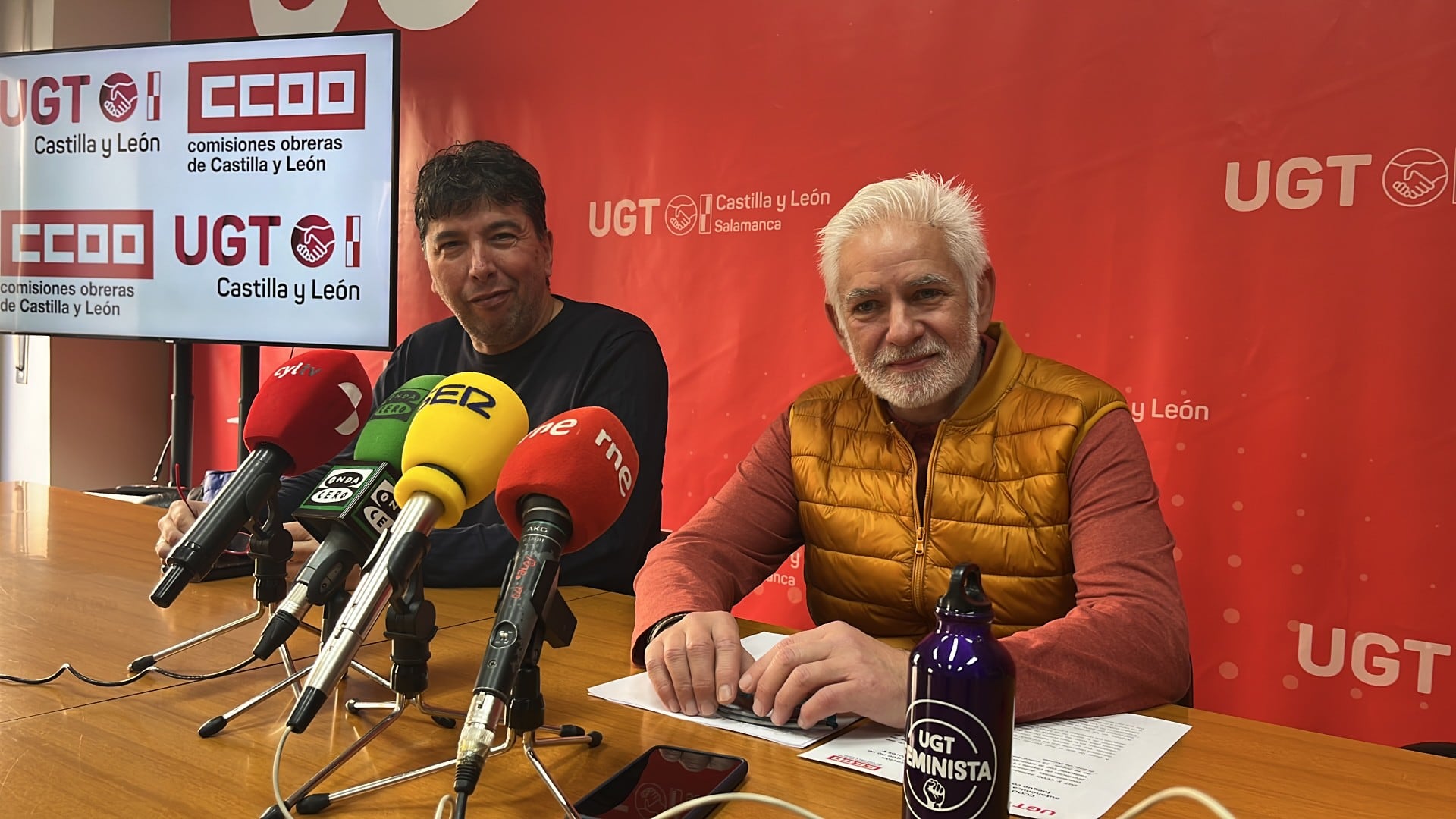 José A. Gallego, de CCOO Salamanca; y Marcelino Muñoz, UGT Salamanca