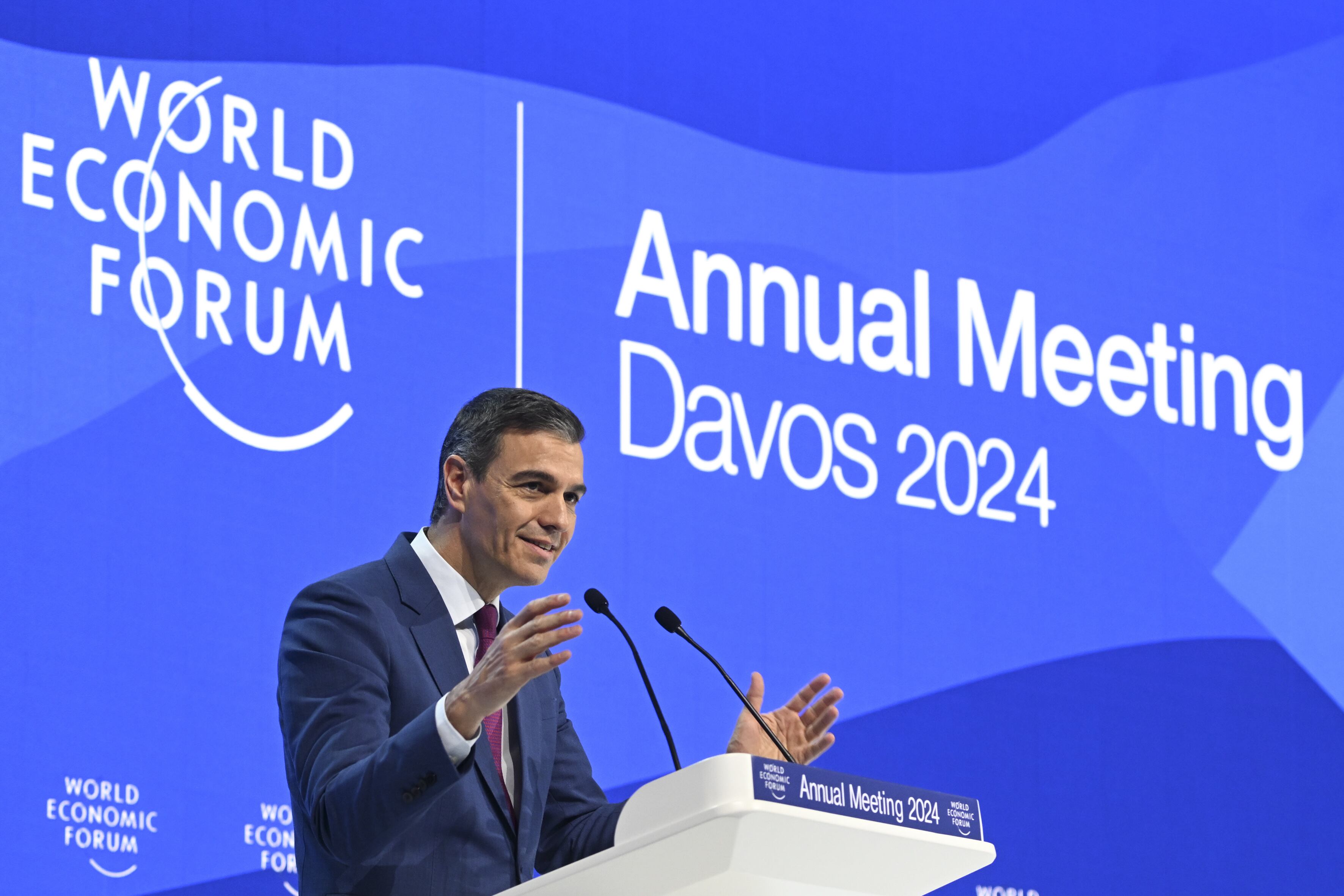 Pedro Sánchez durante su discurso en el Foro Internacional de Davos