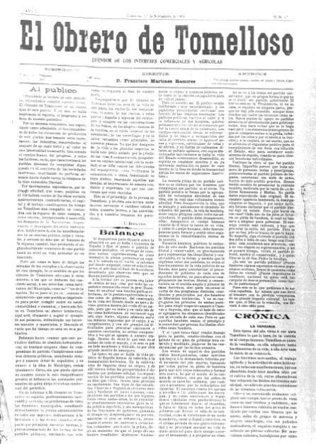 El Obrero de Tomelloso se publicó entre los años 1903 y 1909
