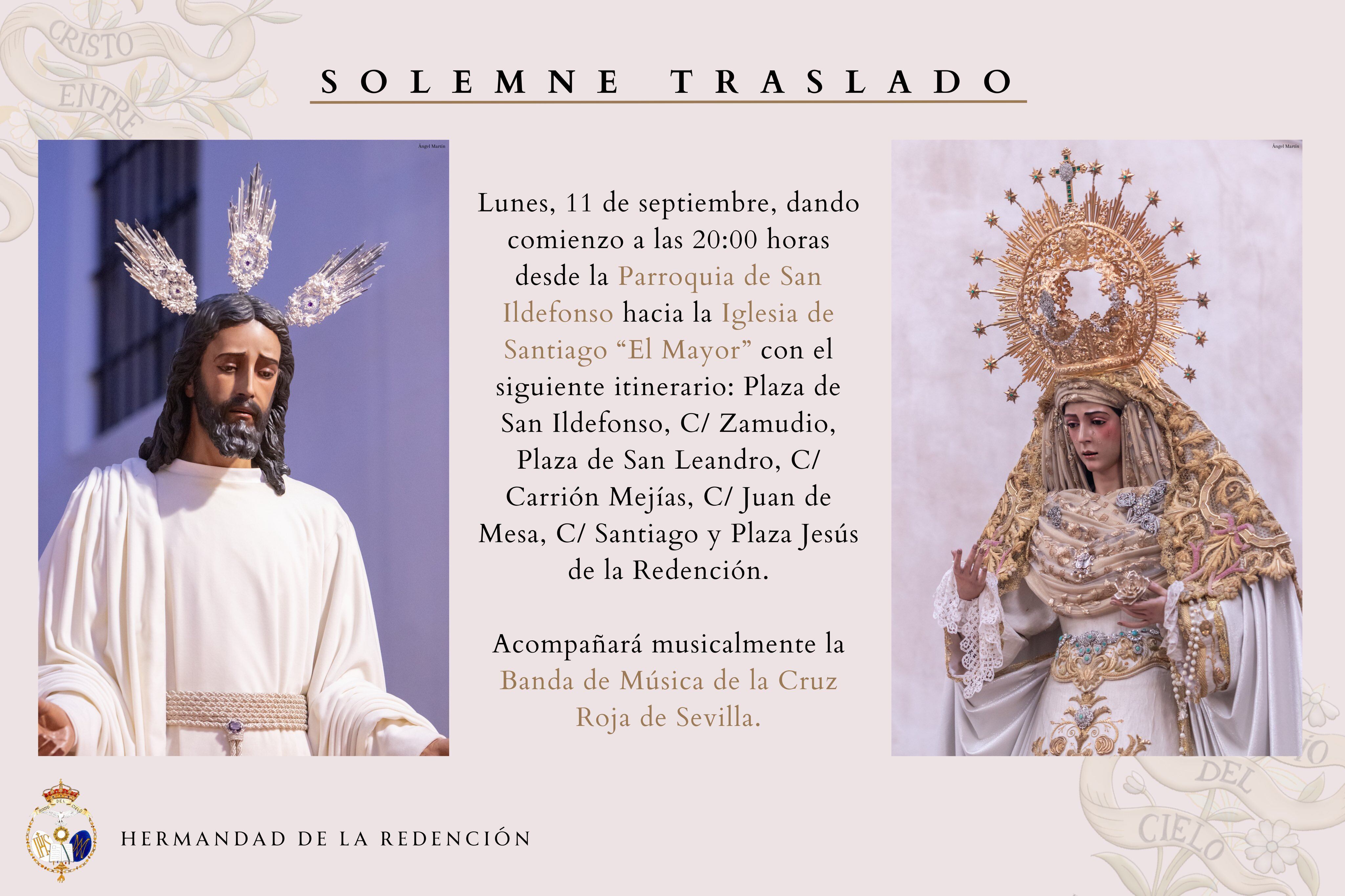 Cartel elaborado por la Hermandad de la Redención para anunciar el traslado de sus imágenes titulares desde San Ildefonso a Santiago