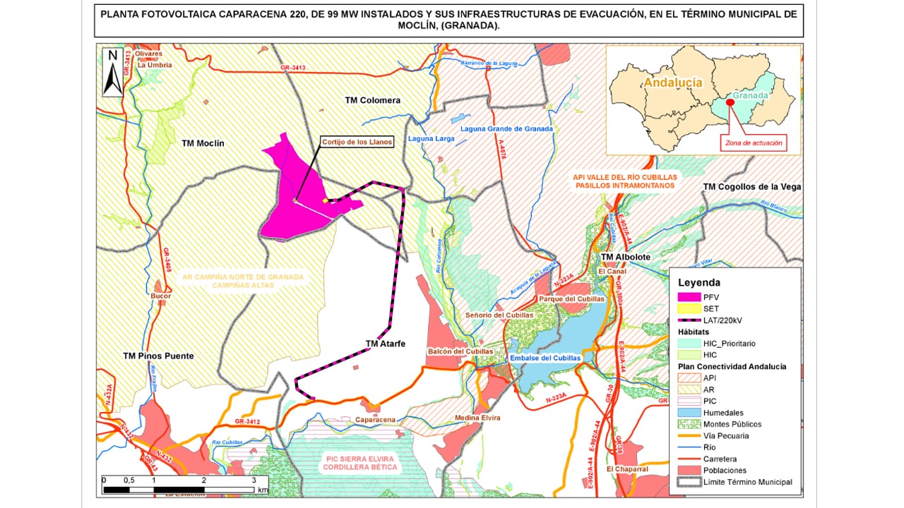 Ubicación de la planta solar &quot;Caparacena 200&quot; en el término de Moclín (Granada)