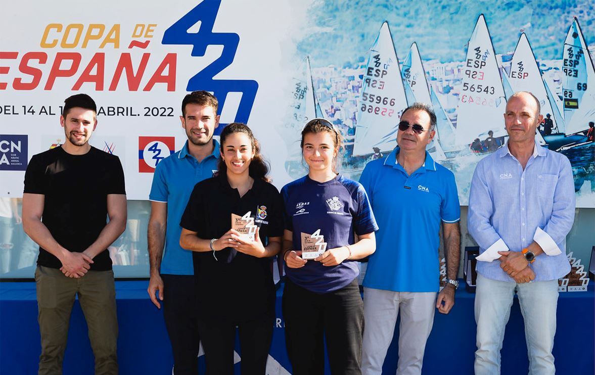 Mar Betancort y Alejandra Pérez con su trofeo como terceras en sub 19.