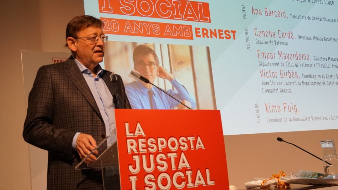 El president de la Generalitat, Ximo Puig, en el acto homenaje a Ernest Lluch PSPV