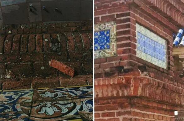 Ladrillo suelto en el torreón suroeste y fachada en mal estado