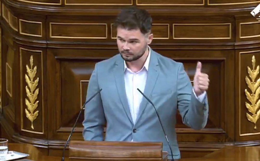 Gabriel Rufián, durante su intervención en el debate de la toma en consideración de la ley trans en el Congreso