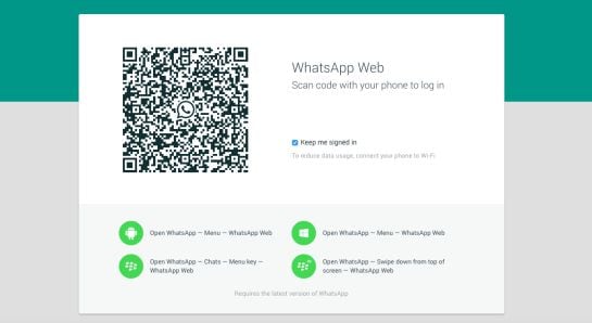 WhatsApp muestra un código QR según se entra en la aplicación web