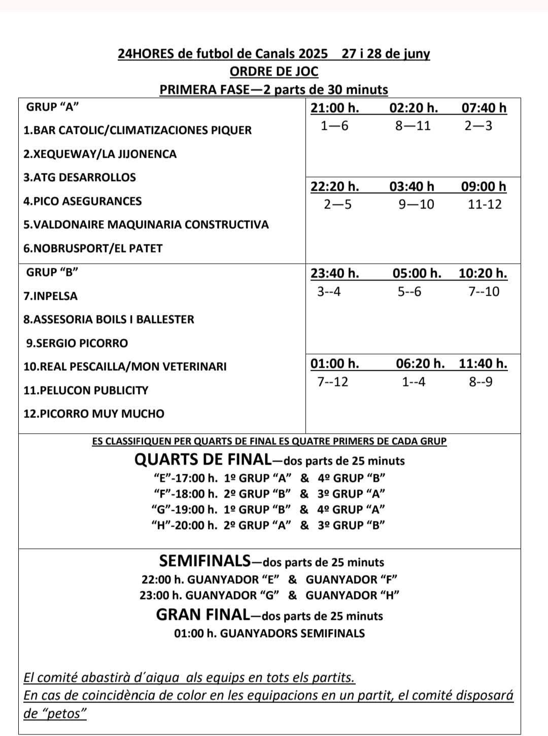 Horario de los partidos