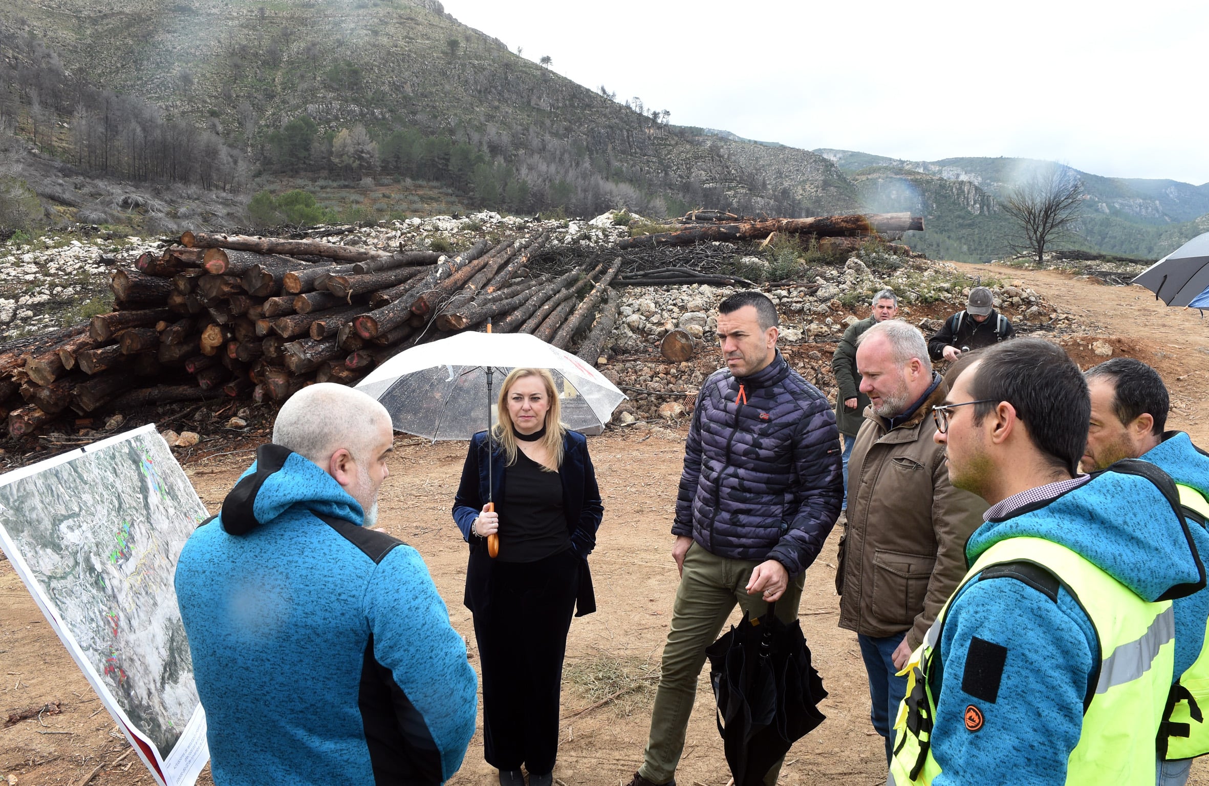 El presidente, Vicent Mompó, visita junto a la vicepresidenta Natàlia Enguix las actuaciones coordinadas por el área de Medio Ambiente que dirige Avelino Mascarell para recuperar la cubierta vegetal y el valor paisajístico de la zona afectada por el fuego