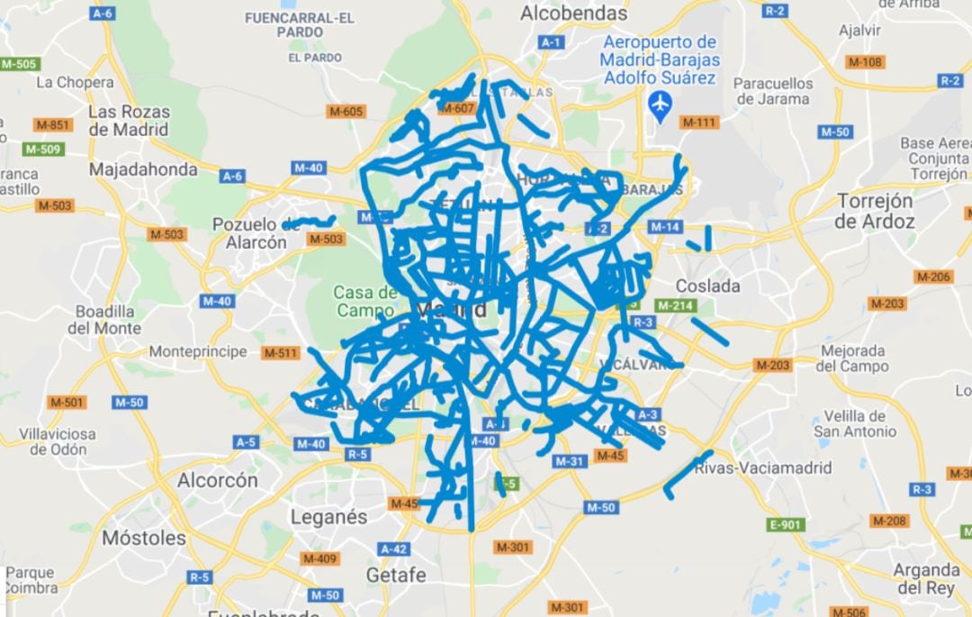 Imagen del mapa que recoge en tiempo real las calles ya desbloqueadas de nieve.